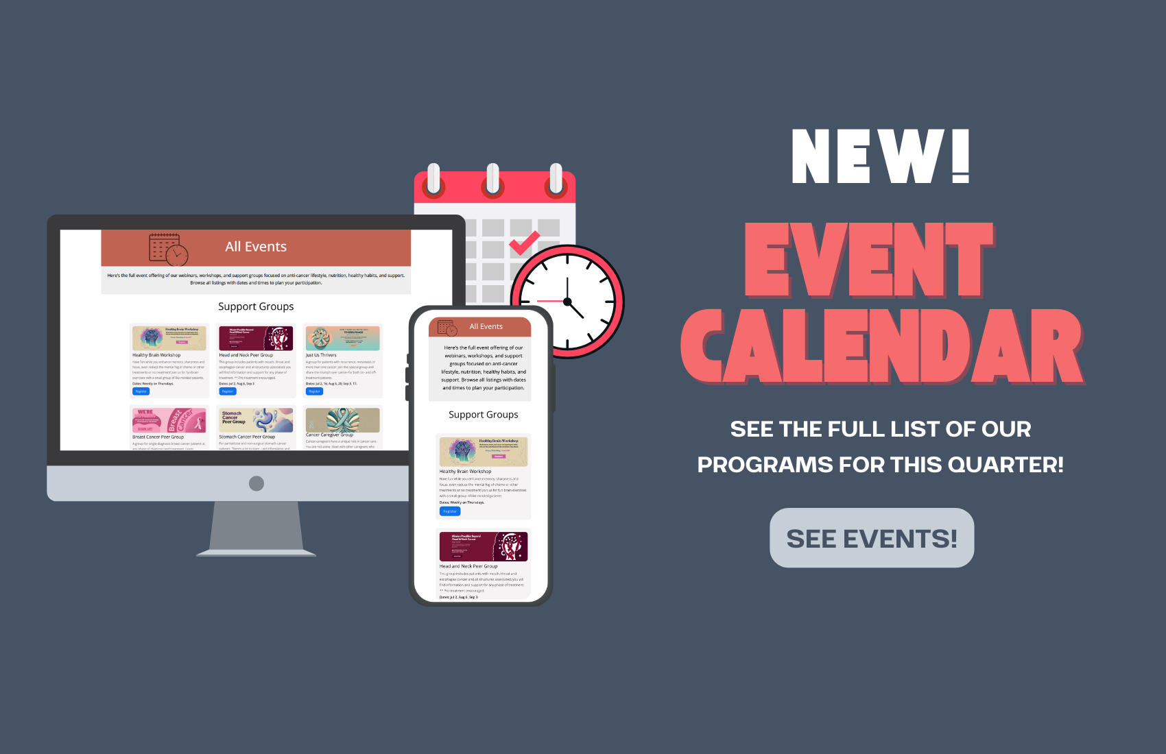 Banner for Breast Cancer Support Group, We're Listening. Join us on the 1st and 3rd Thursday of Each Month at 1:00 PM EST.